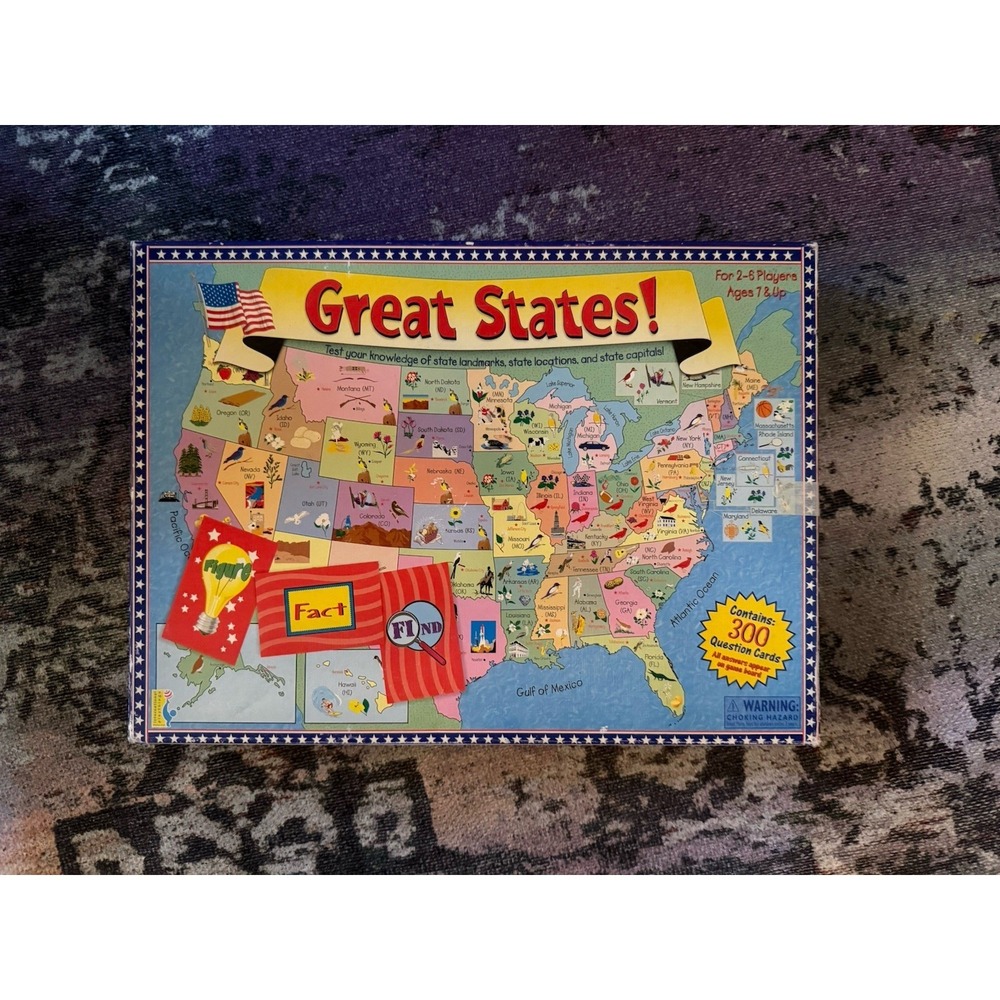 GREAT STATES! UNITED STATES BOARD GAME 300 QUESTION CARDS FAMILY GAME AGE 7+